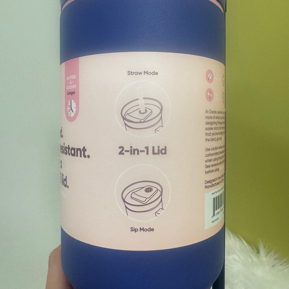Owala Stainless Steel Insulated Straw Cup 40 oz Tumbler Blue Jay Purple Pink NEW - Picture 5 of 10